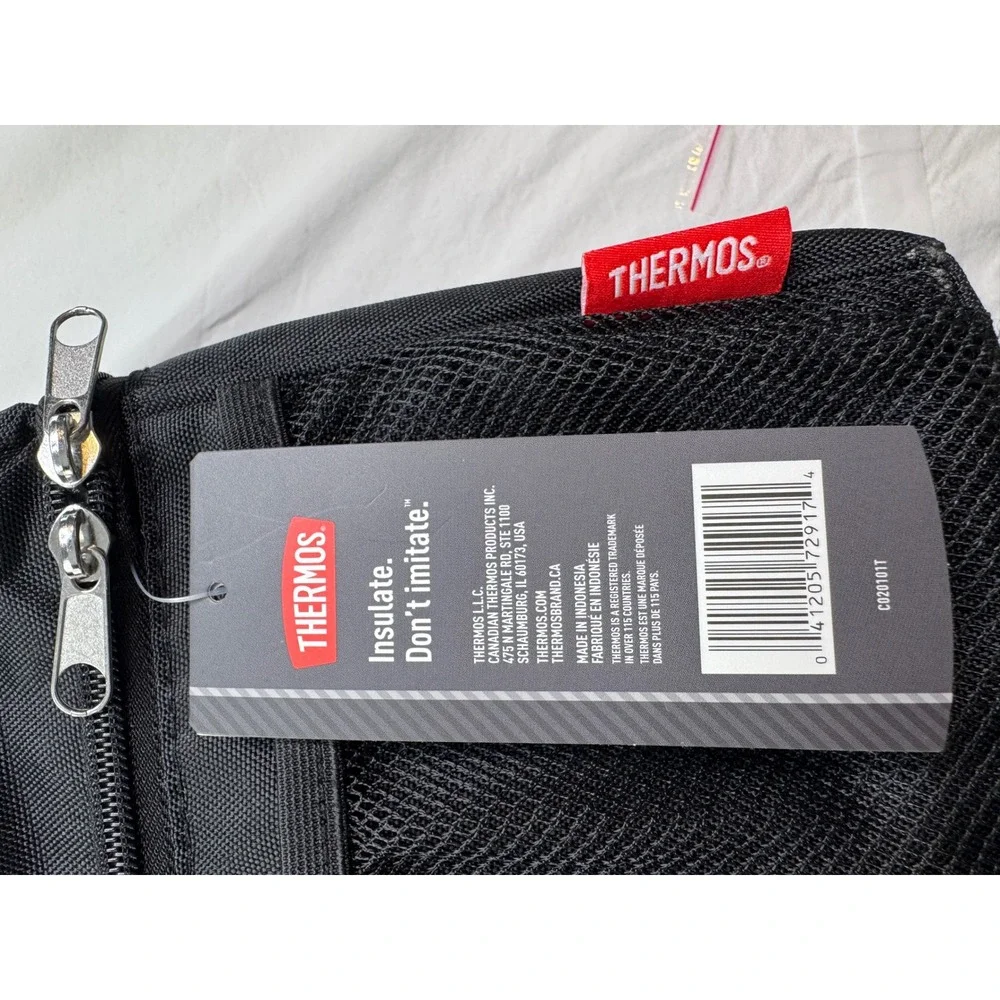 Thermos Insulated Lunch Lugger Black Soft Cooler Bag Front Pocket Strap